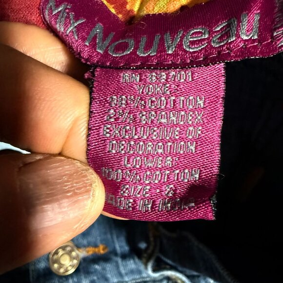 Mix Nouveau Boho Floral Print Ruffle Hem Frayed Jean Skirt Womens Small Red Blue - Picture 9 of 9